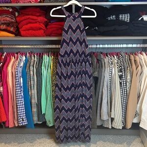 Trixxi blue/white/pink chevron sleeveless elastic waistband maxi dress size S